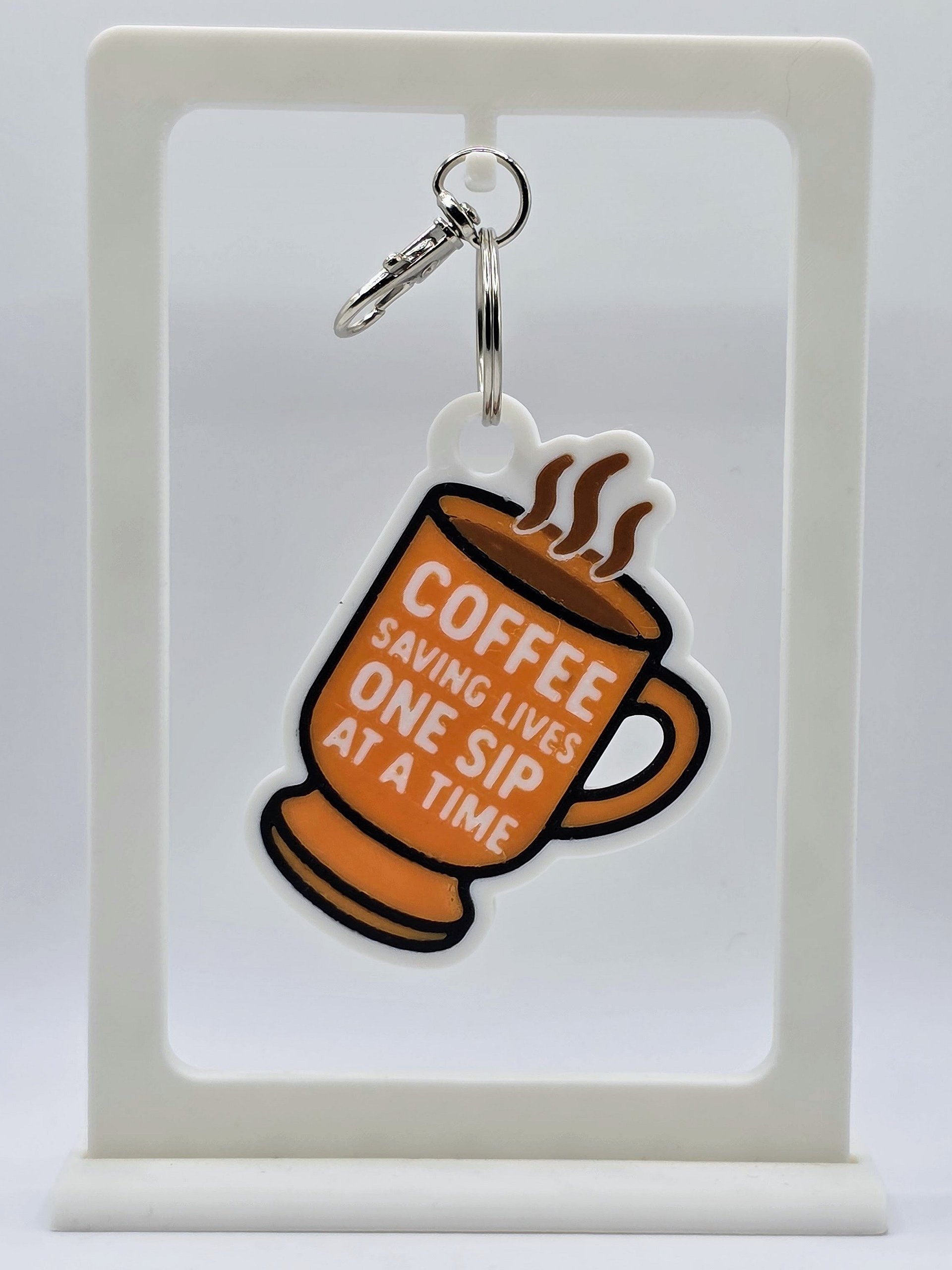 ☕ Coffee Mug Keychain | “Coffee Saving Lives One Sip at a Time” - Orange product image (1)