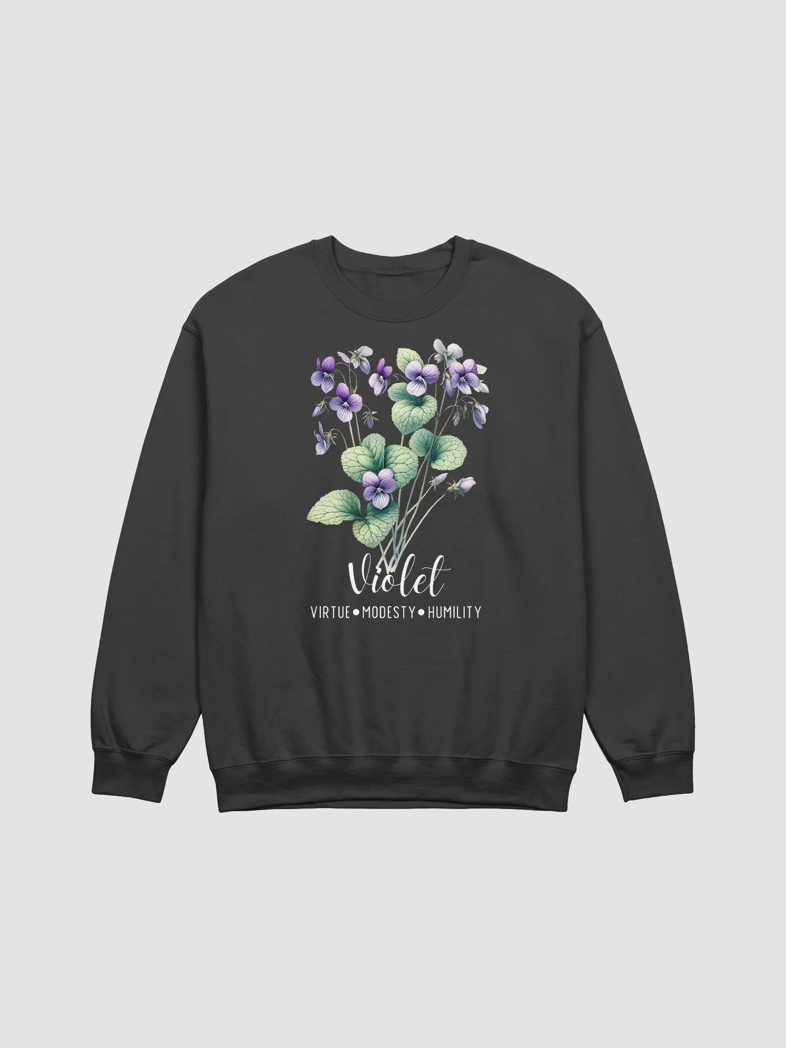 February Birth Month Inspirational Violet Flower Sweatshirt: Virtue Modesty Humility product image (4)