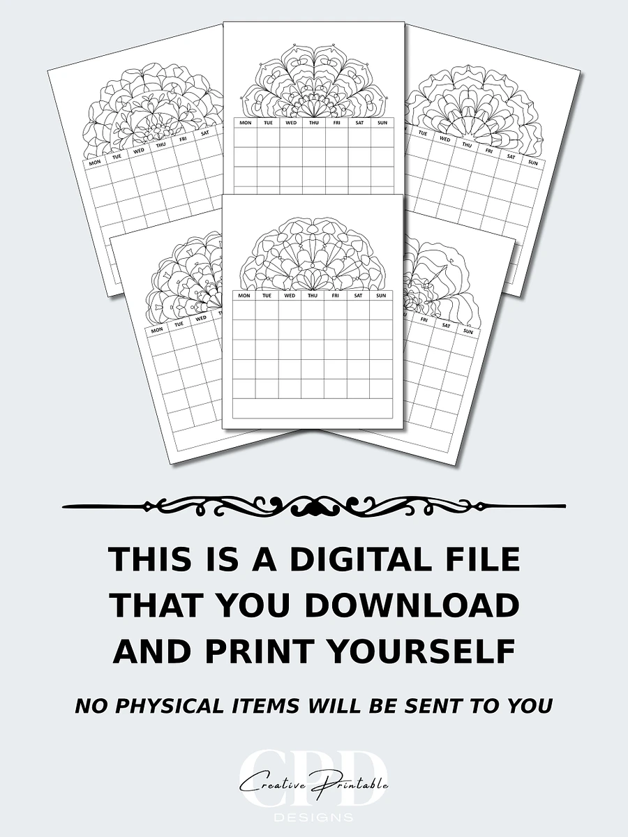 Printable Undated Monthly Calendar With Kaleidoscope Patterns To Color product image (5)