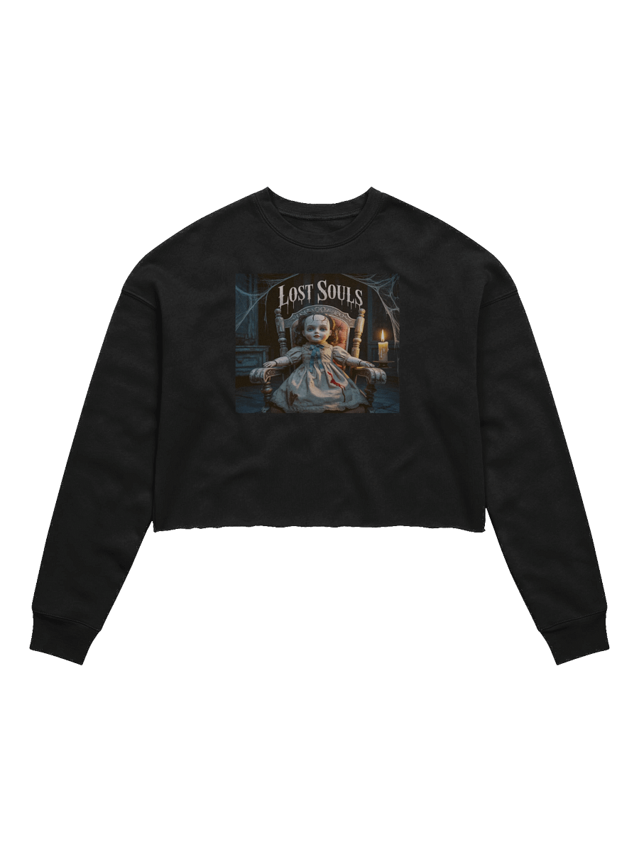 Lost Souls Women's Fleece Crop Sweatshirt - Black Gothic Doll Design by Midnight Veil Designs product image (1)