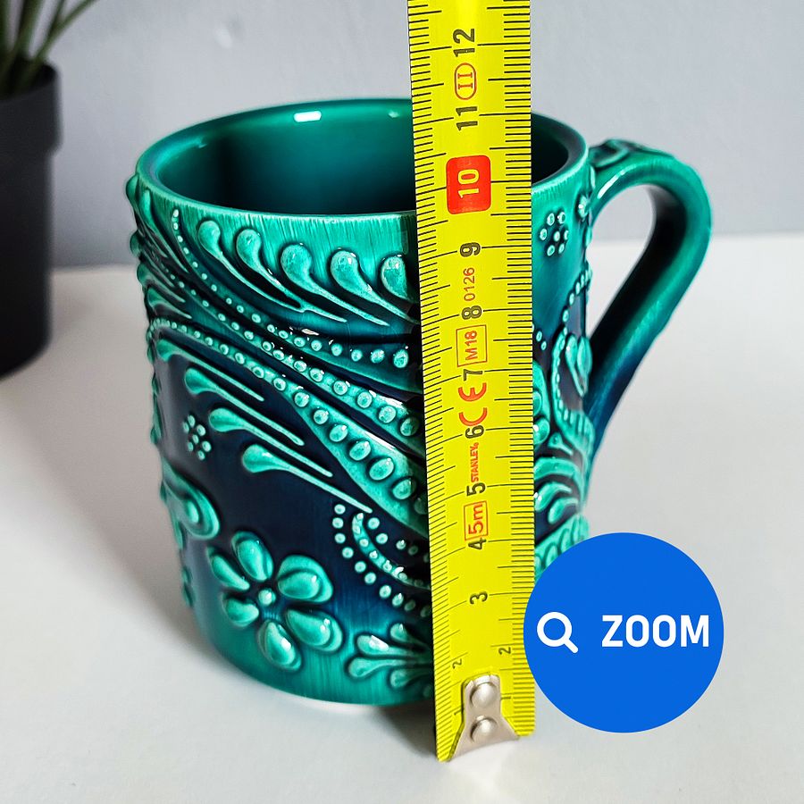 Ceramic handmade coffee mug, turquoise/green/emerald cup — handmade pottery, handmade ceramic, home decor, handmade gift, Turkish ceramic product image (9)