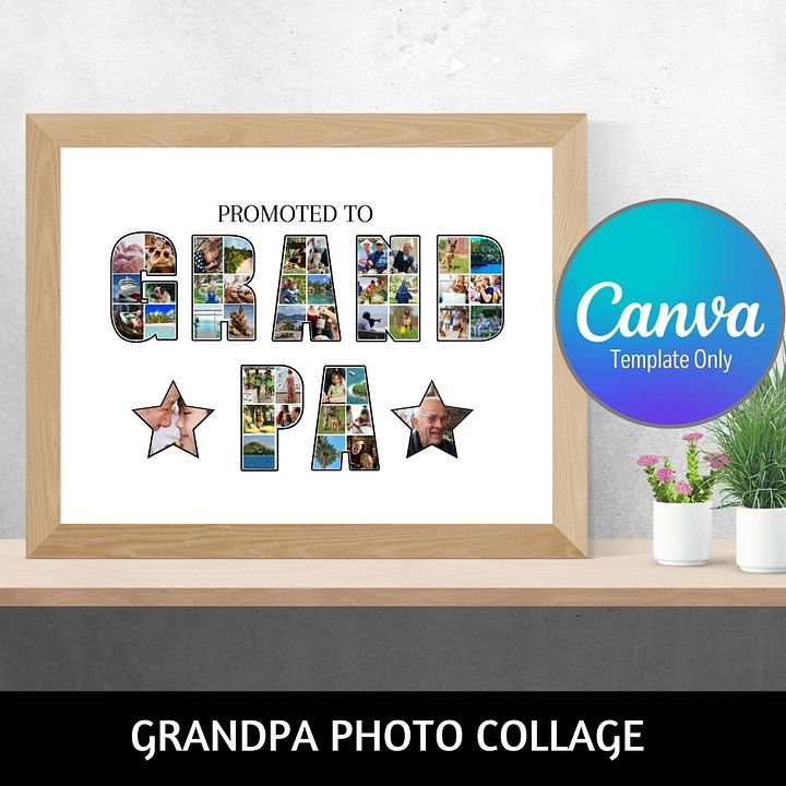Promoted to Grandpa Photo Collage Canva Template product image (1)