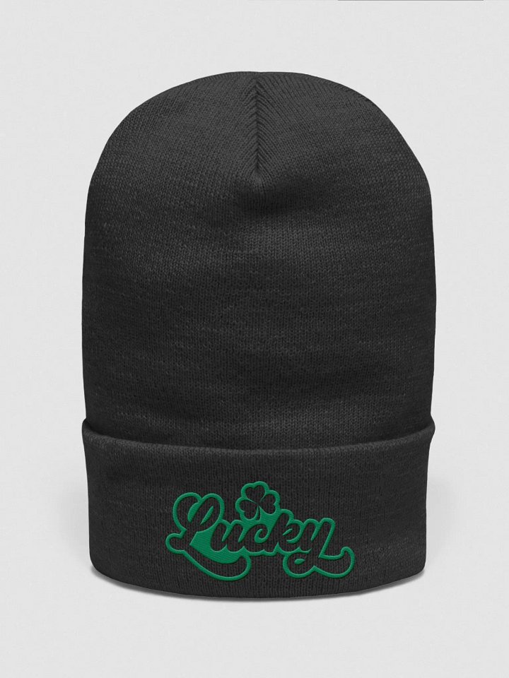 Stylized Lucky Embroidered Cuffed Beanie (Green) product image (1)