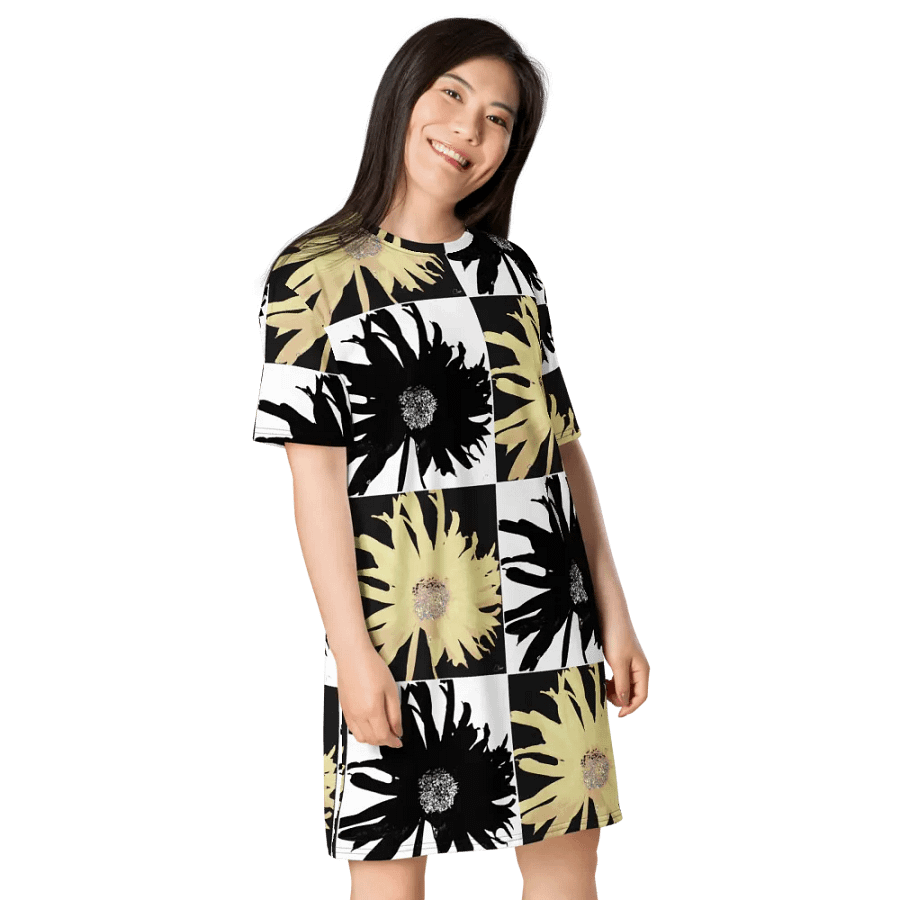 Abstract Black and Yellow Daises Ladies T Shirt Dress product image (12)