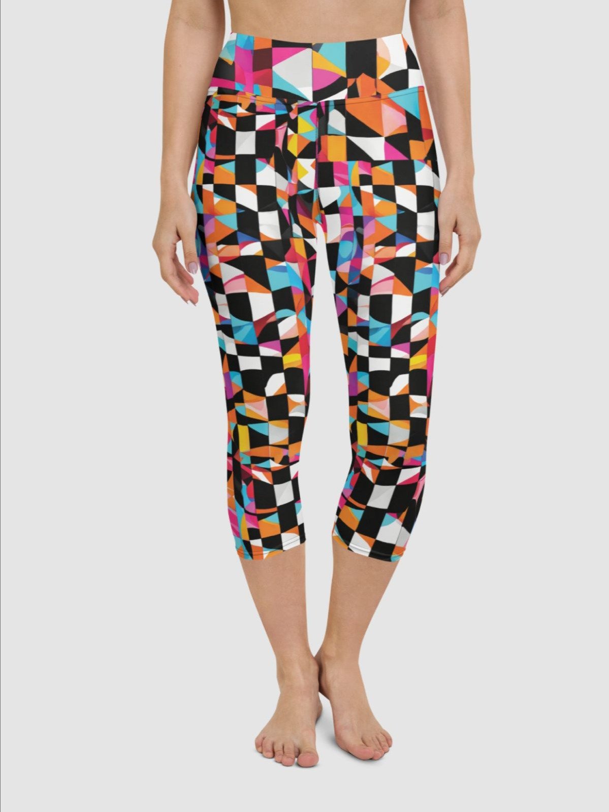 Printed Capri Leggings "Colorful Modern Abstract Checkered Art" product image (1)