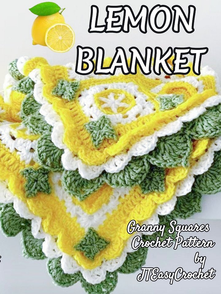 Lemon Blanket Crochet Pattern, Fruit Granny Square and Edging, PDF Instant Download product image (1)
