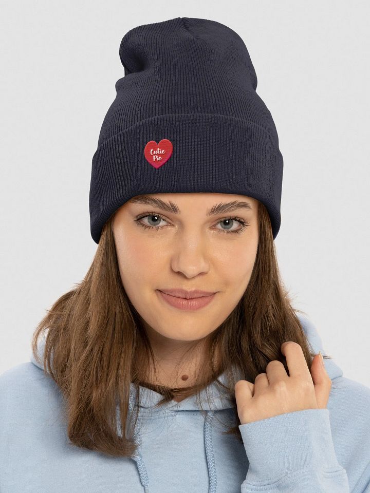 'Cutie Pie' Embroidered Red Heart Cuffed Beanie product image (2)