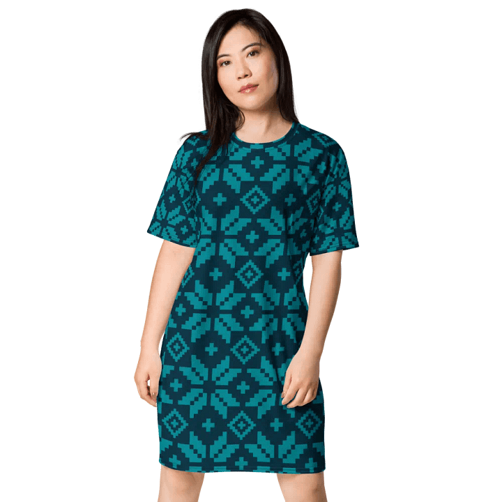 Symmetric Teal Diamond T-Shirt Dress product image (1)