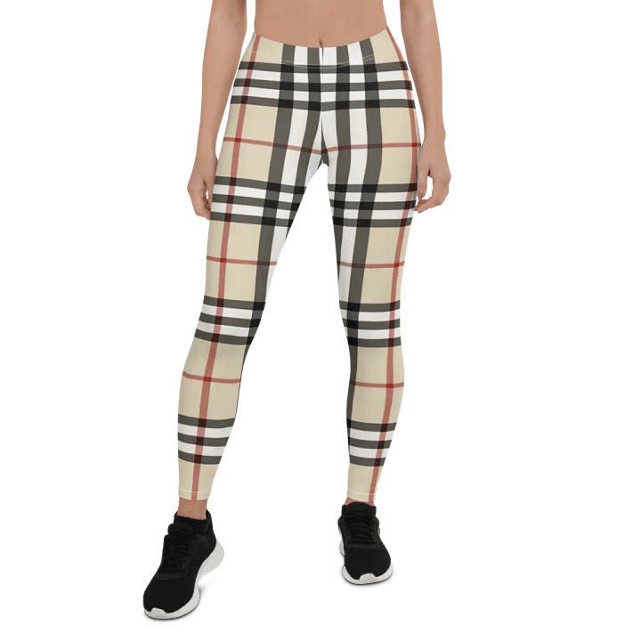 Classic Beige Plaid Leggings: Timeless Tartan Print Women's Fashion Pants product image (1)