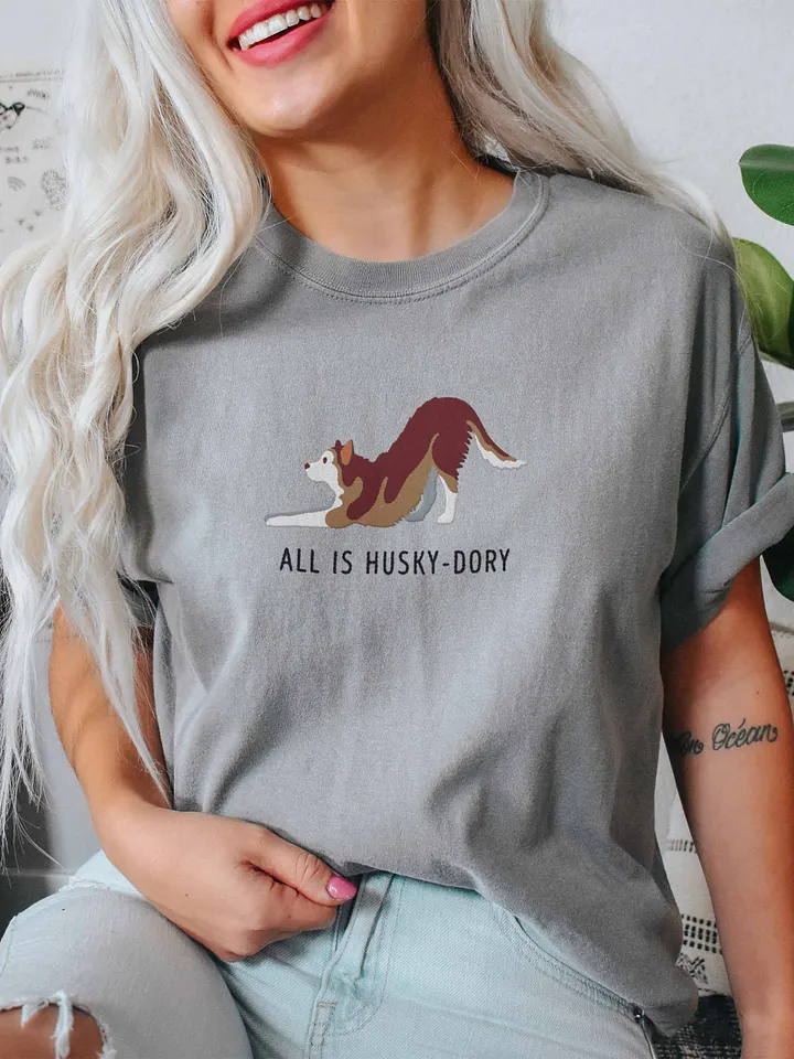 All Is Husky-Dory T-Shirt(Embroidered) of a Siberian Husky(Red) product image (2)