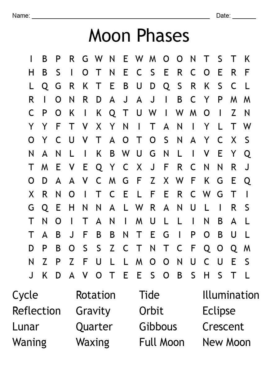 Printable Moon Phases Word Search – 16 Key Vocabulary Words! product image (1)