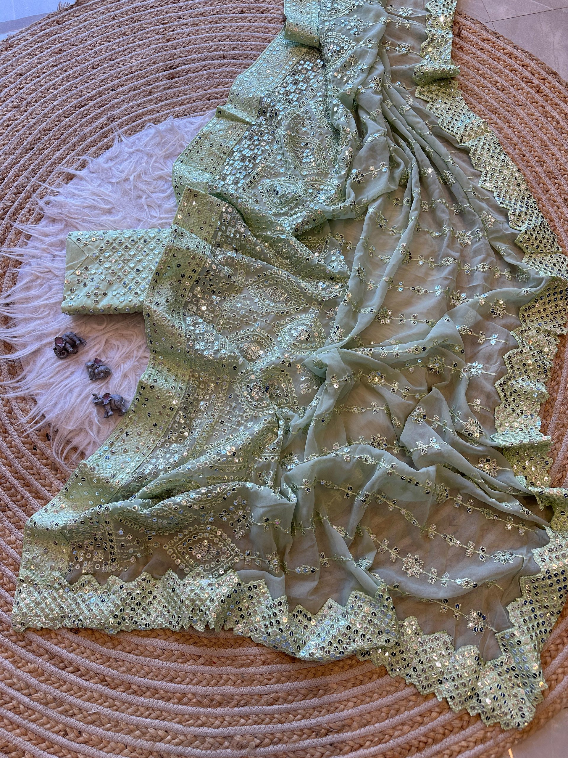 Superb Soft Refined Georget Silk Saree With Lucknowi Thread Chikankari product image (9)
