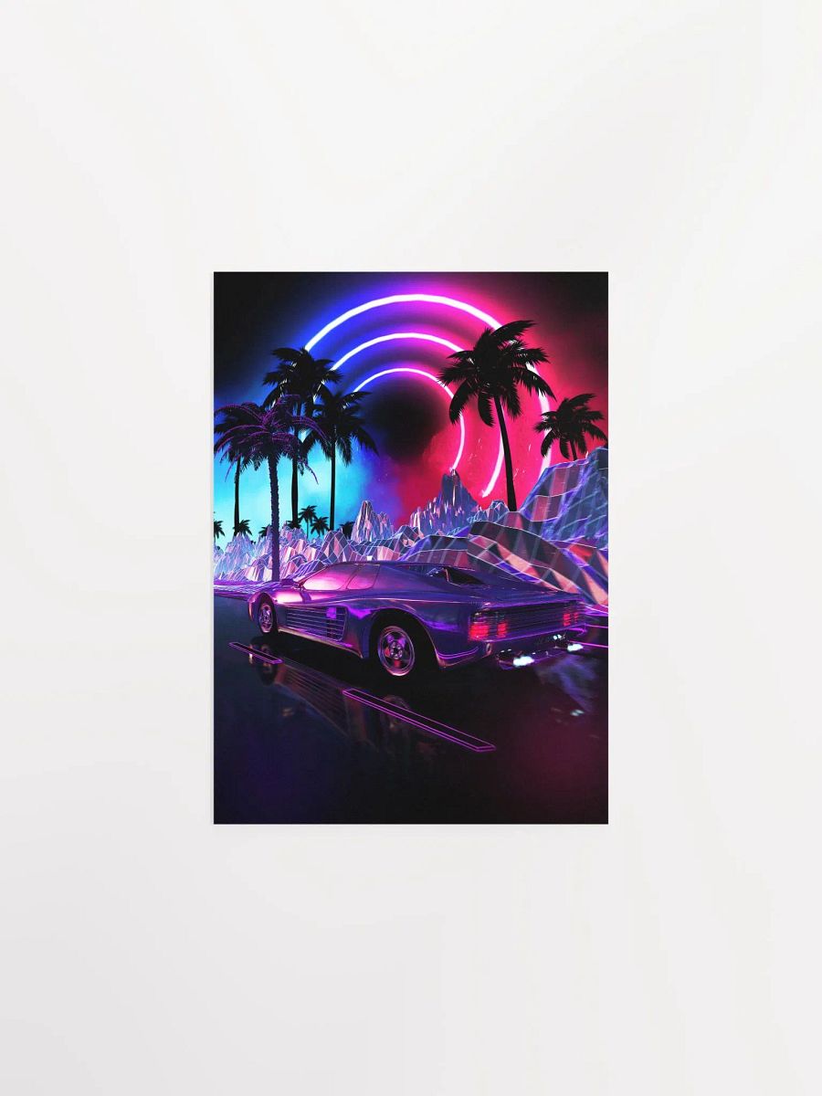Neon landscape: Synthwave palms & car, outrun [synthwave/vaporwave/cyberpunk] — Aesthetic retrowave poster product image (6)