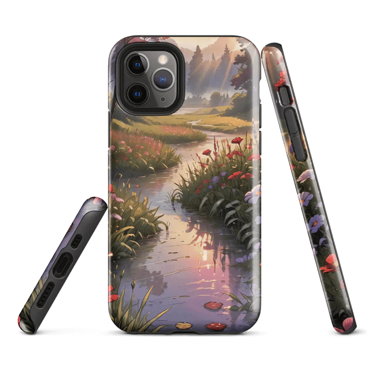 Tranquil Meadow iPhone Tough Case – Peaceful Stream at Sunset product image (2)