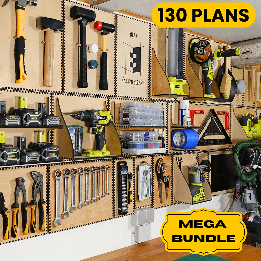 French Cleat Mega Bundle | 130 Tool Holder Plans for Wall Storage, Shelves & Workbench | Ultimate Workshop Organization | Instant Download product image (1)