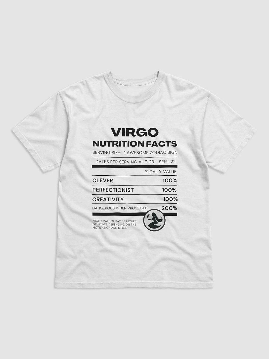 Virgo Nutrition Facts T-Shirt (Black Writing) product image (13)