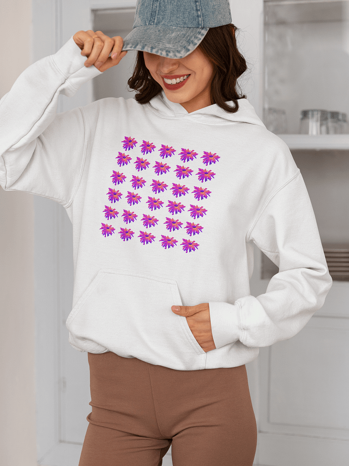 Abstract Pink Floating Daisy Flower Repeating Pattern Design Unisex Pull Over Hoodie product image (1)