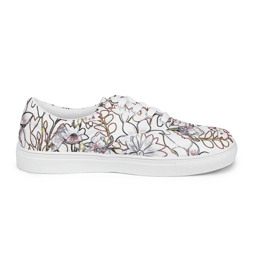 Line art White and Brown Floral/Women's Lace-Up Canvas Shoes by Allcolor product image (4)