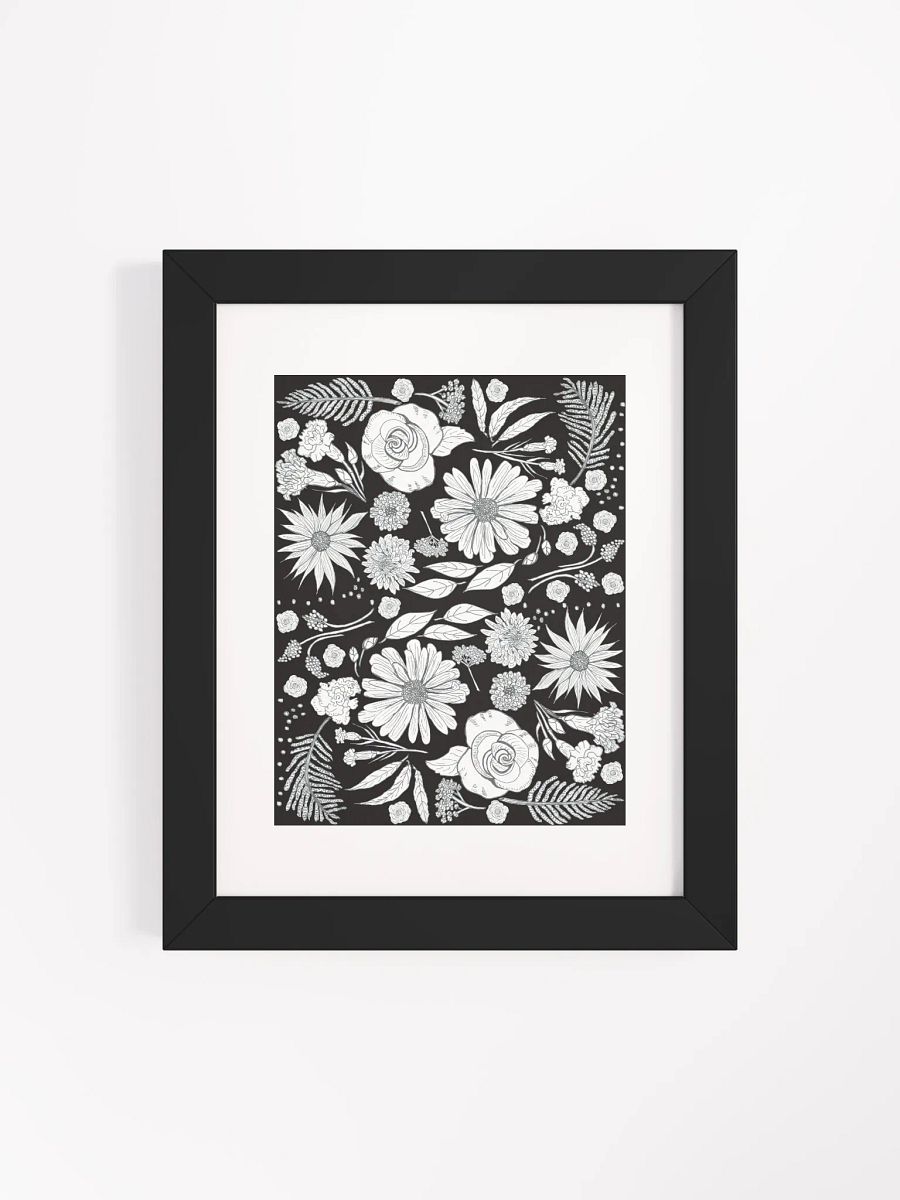Floral Medley in Bloom – White on Black | Framed Wall Art | by MONIQUE FAELLA DESIGNS™ | Hand-Drawn Botanical Print | Matte Poster product image (4)