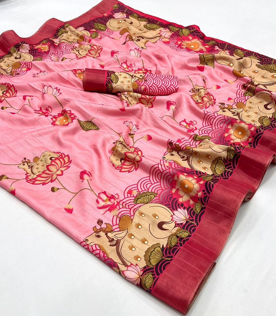 Soft Handloom Silk beautiful kalamkari flowers Print Designer Saree product image (3)
