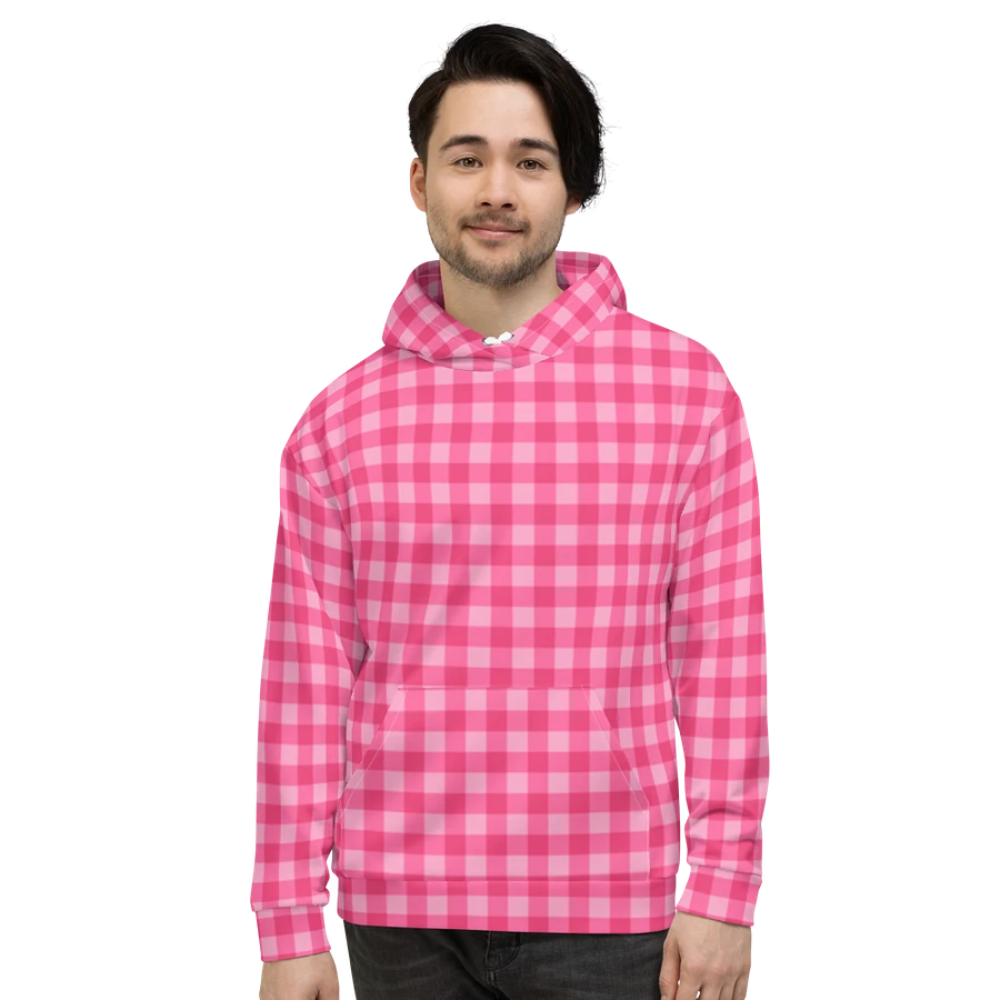 Bright Pink Checkered Plaid Hoodie product image (2)