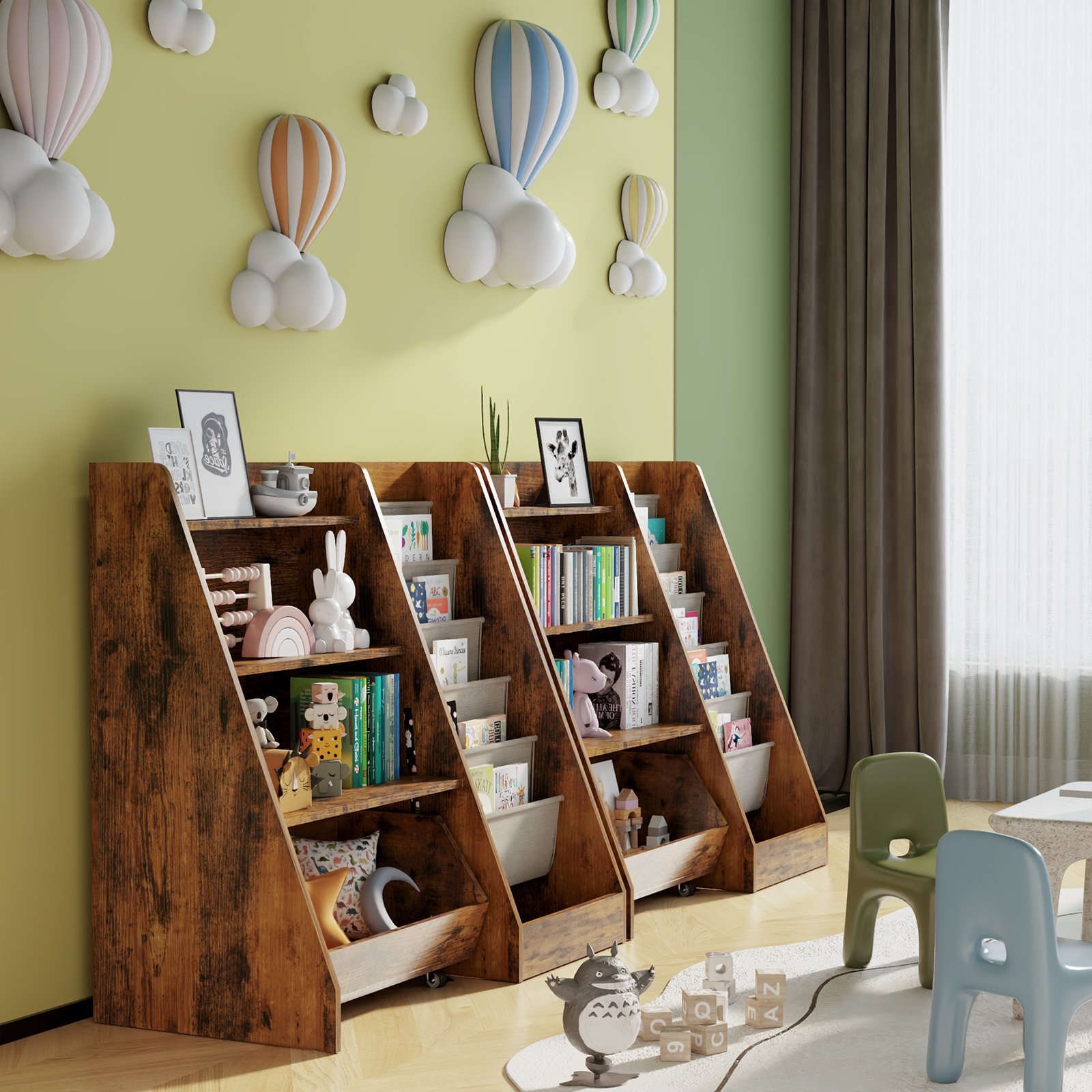 4-Tier Kids Bookshelf and Toy Storage, Book Shelf for Kids Rooms, Wooden bookcase for Toddler Children Baby in Nursery Playroom Living Room - Idea Gifts for Boys and Girls (Brown product image (12)