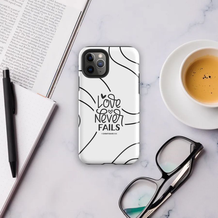 'Love Never Fails' Black Swirls iPhone® Tough Case product image (6)
