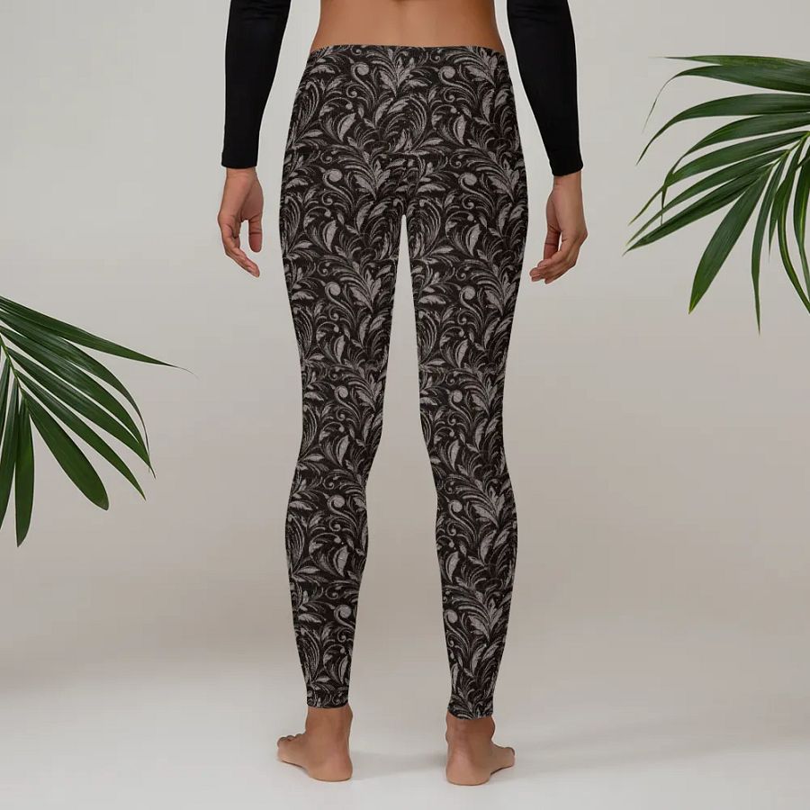 Ladies comfortable leggings in soft grey/browns  morocan design on  black for those that  like the unusual product image (3)