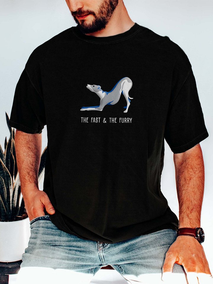 The Fast & The Furry T-Shirt(Embroidered) of an Italian Greyhound(Blue & White) product image (2)
