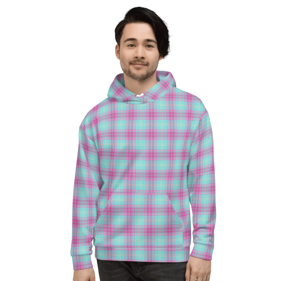 Hot Pink and Aqua Plaid Hoodie product image (2)