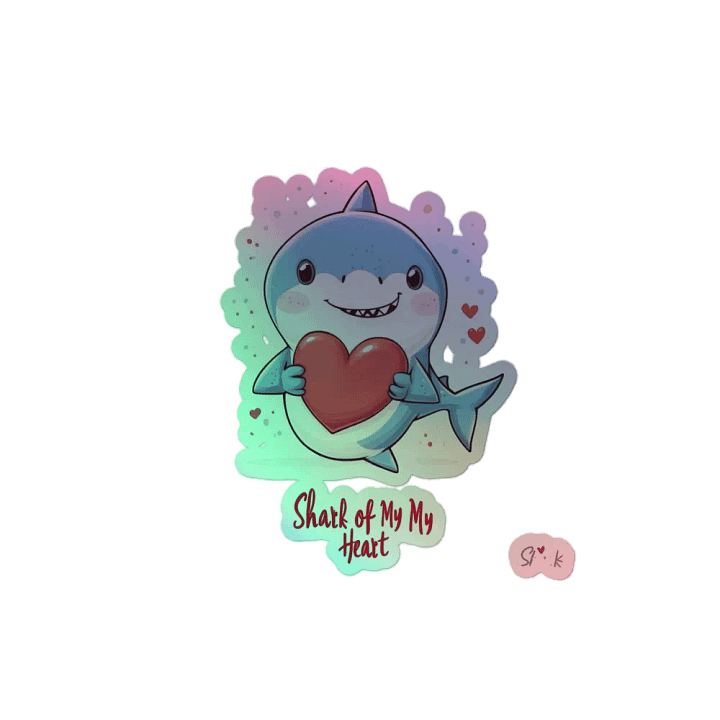 Shark of My Heart – Cute Cartoon Shark Holding a Heart Sticker product image (2)