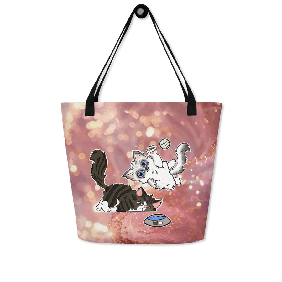 Pink Glitter All-Over Print Large Tote Bag w/ Pocket : Luigi & Ariel Logo product image (4)