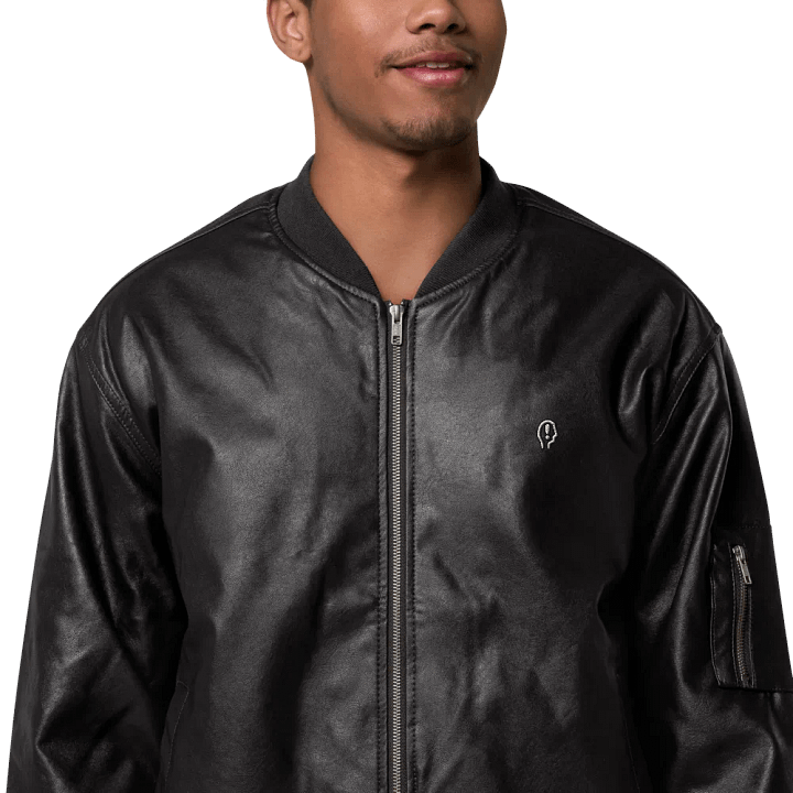 EXCLAIMING MENTALLY (sm. lined design) faux leather jacket product image (1)