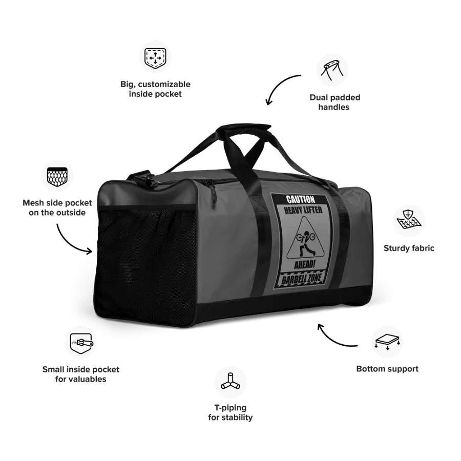 Caution Heavy Lifter Ahead-Barbell Zone Duffle Bag (Gray) product image (10)