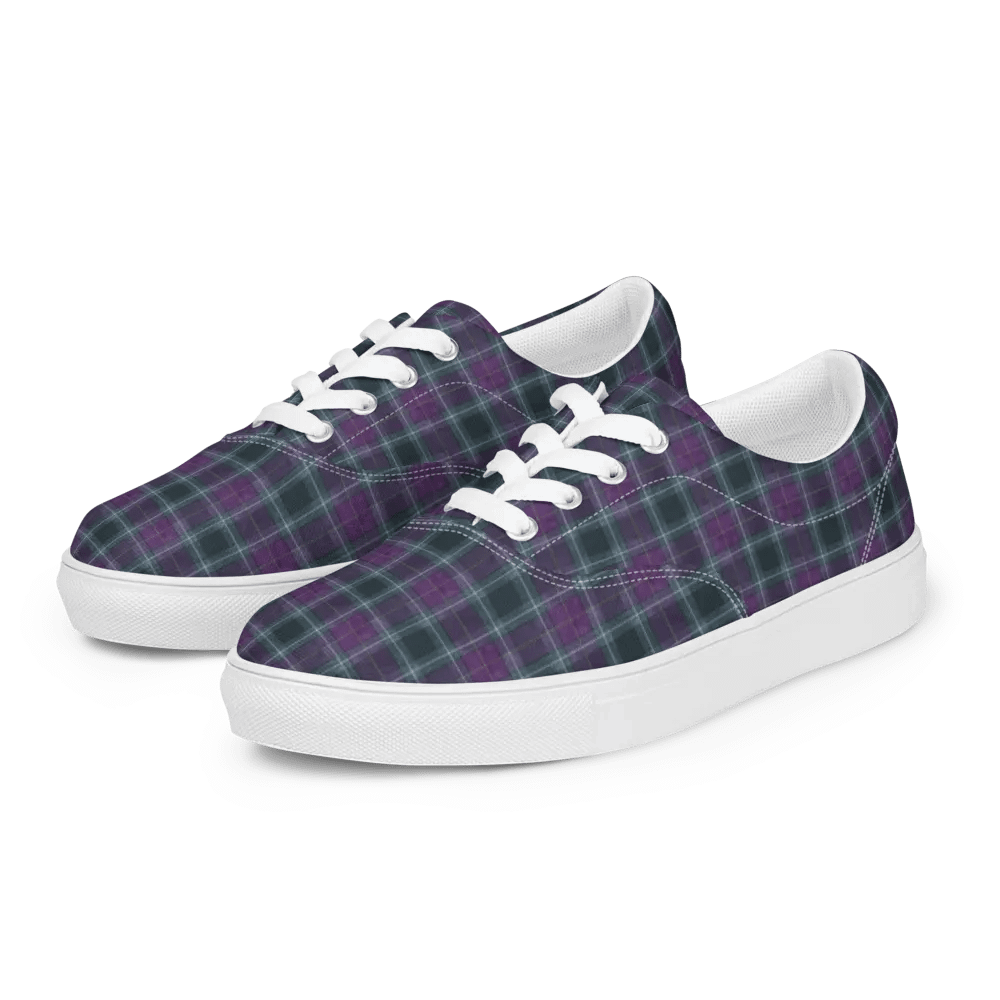 Purple/Green Plaid Women's Lace-Up Canvas Shoes product image (2)