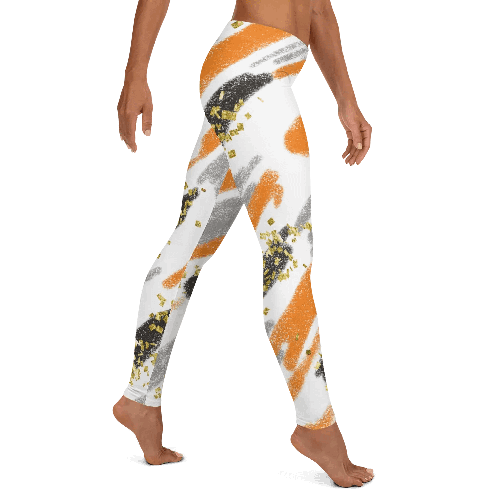 Black Orange abstract vintage print leggings product image (5)