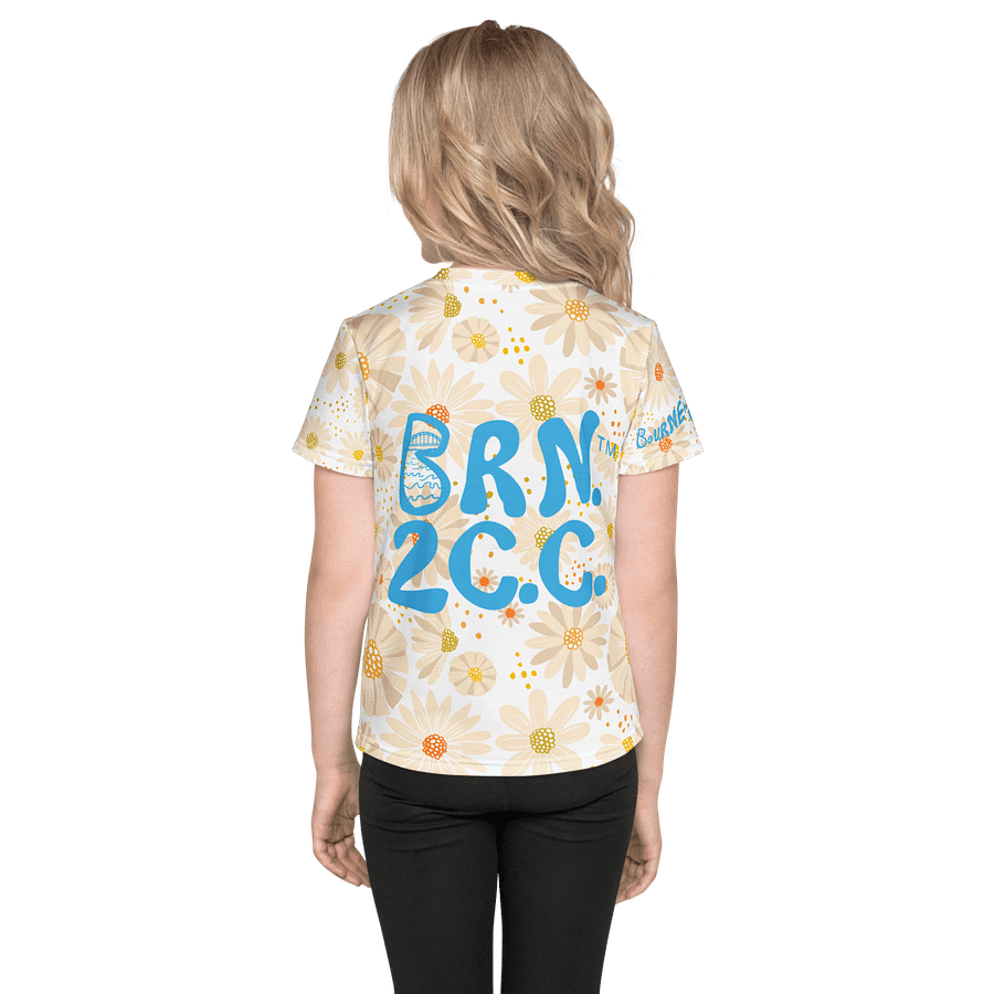 Girls' | Little Kids T-Shirt | BOURNE to Cape Cod™ | Vibrant Coastal Tee for Kids | Blue Logo on Daisies product image (2)