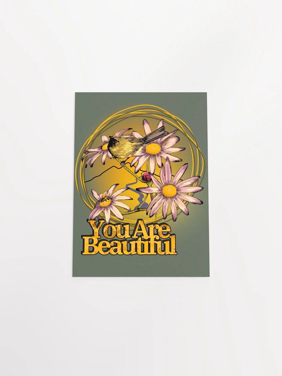 You are Beautiful Korimako and Daisy with Bee - Wall Print on Green product image (4)