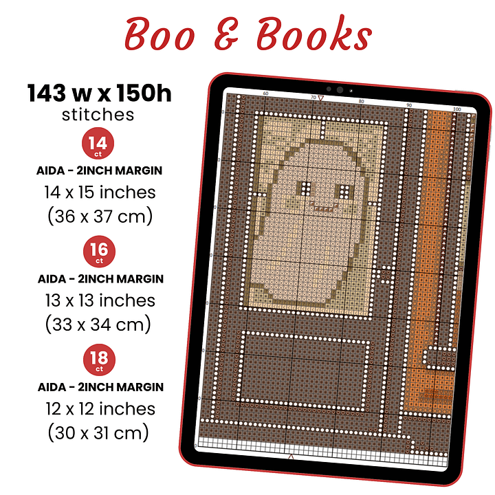 Boo & Books Cross Stitch Pattern product image (2)
