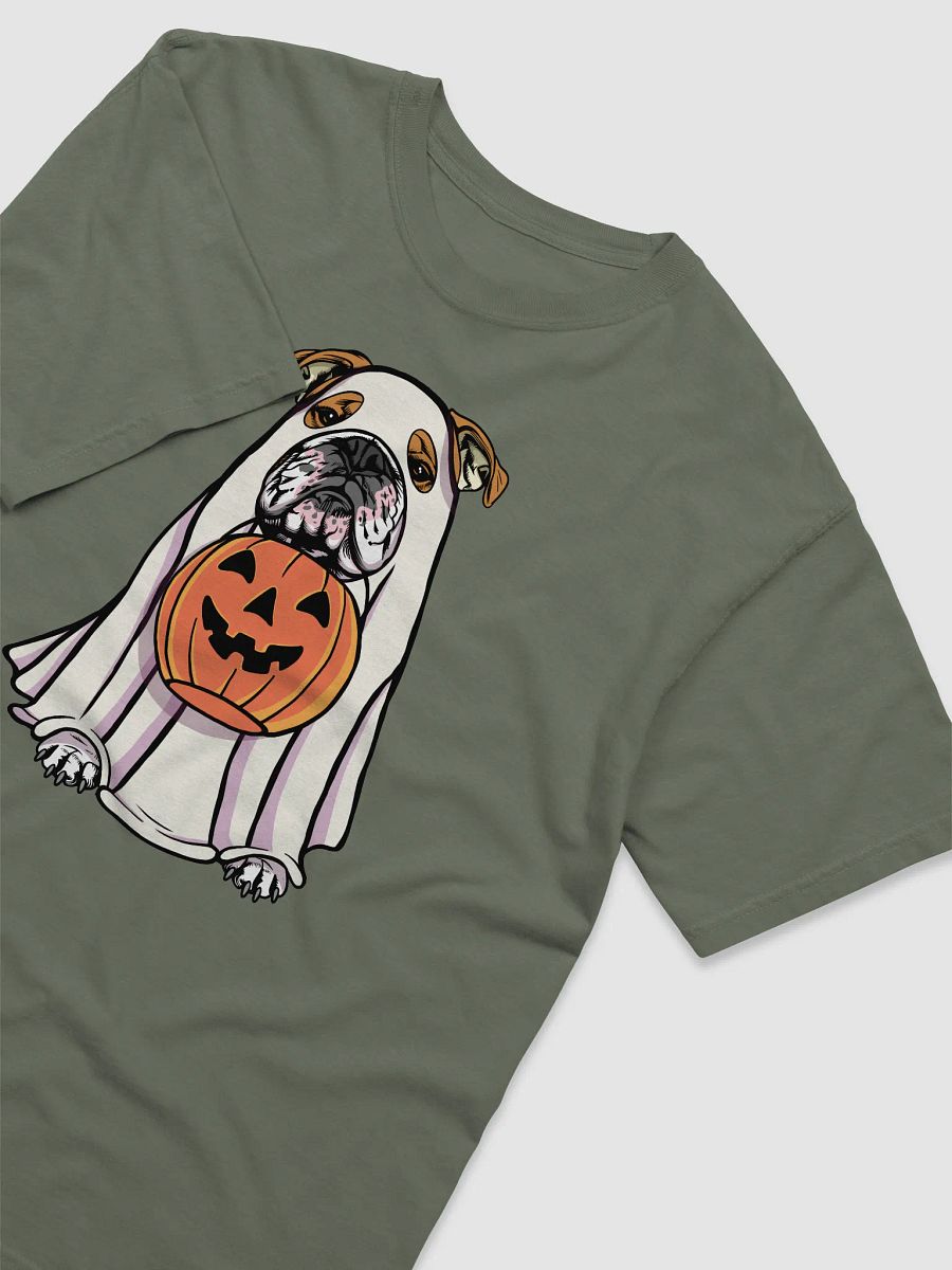Funny Halloween English Bulldog T-Shirt | Funny English Bulldog Wearing a Ghost Costume and Holding a Pumpkin Basket product image (13)