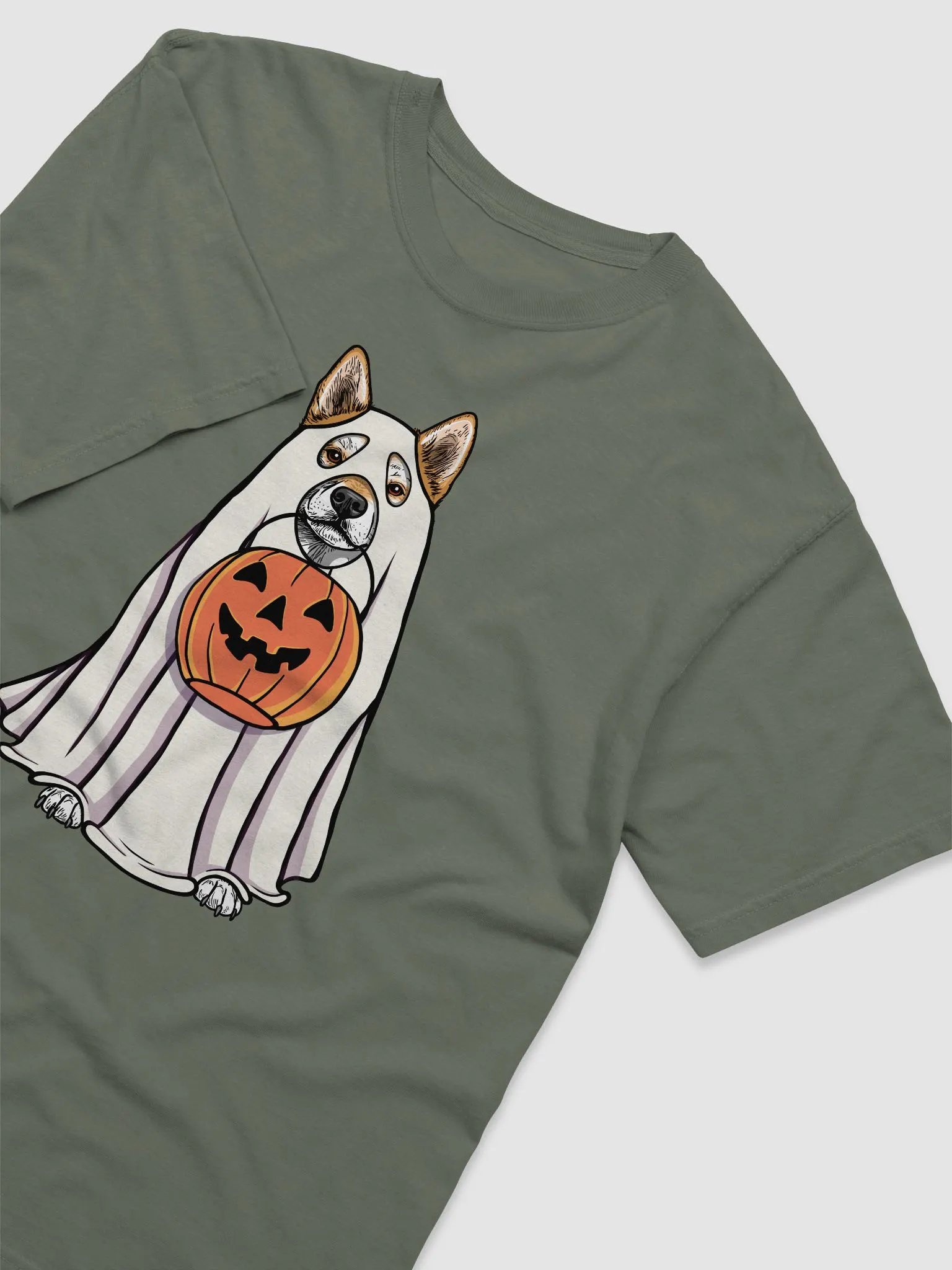 Funny Halloween Shiba Inu T-Shirt | Funny Dog Wearing a Ghost Costume and Holding a Pumpkin Basket product image (14)