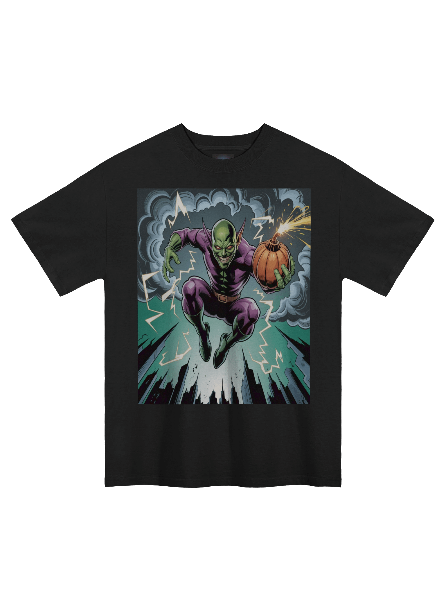 Green Goblin Pumpkin Havoc Oversized Faded T-Shirt – Goblin's Stormy Blitz product image (3)