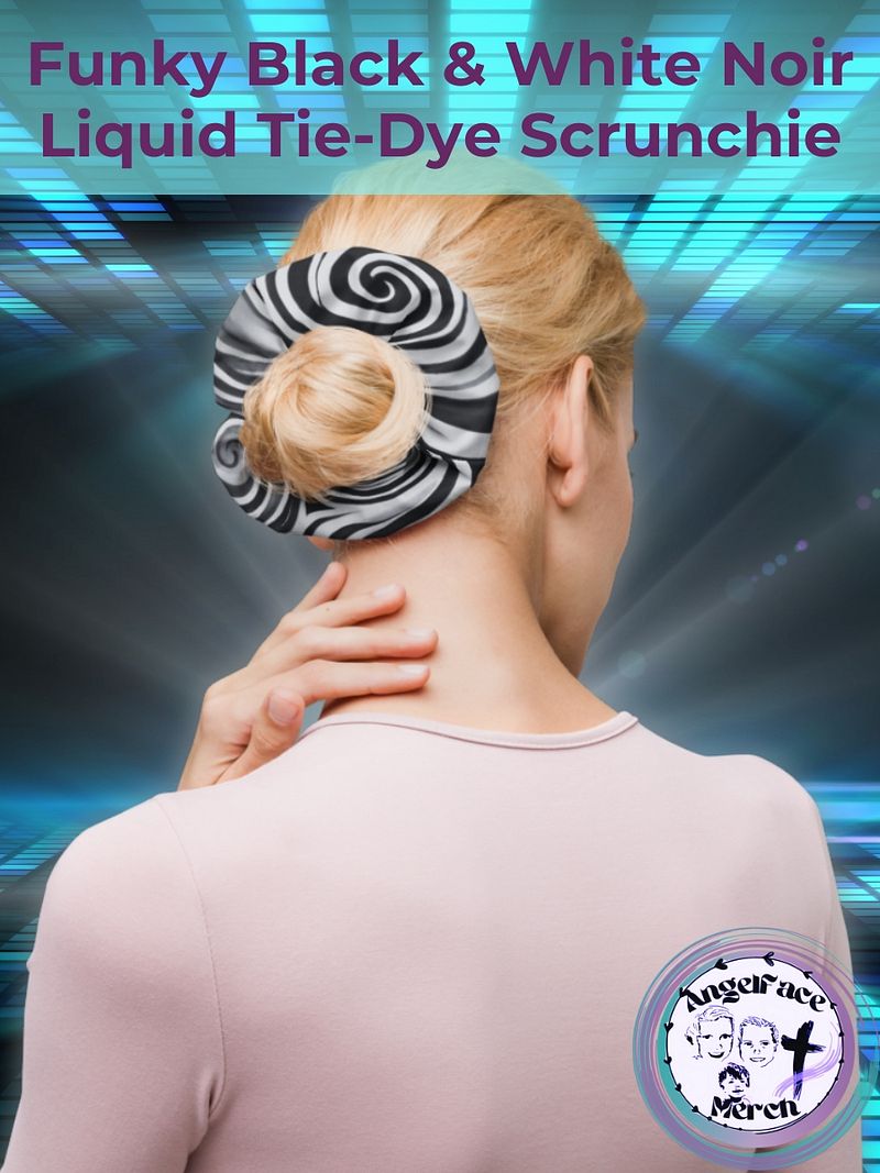 Funky Black & White Noir Liquid Tie-Dye Scrunchie