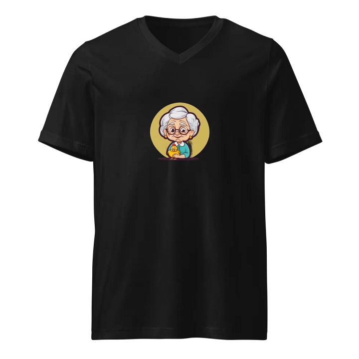 Elderly Woman and Chicken Illustration V-Neck Tee product image (1)