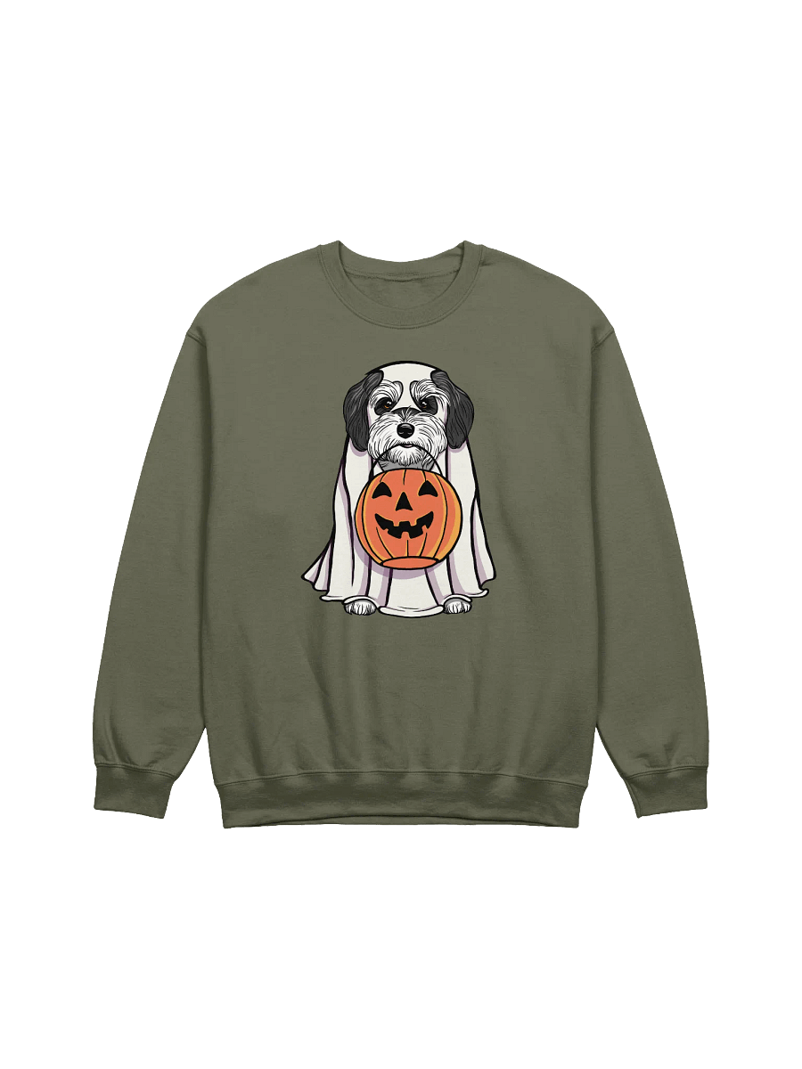 Funny Halloween Havanese(Black & White) Sweatshirt | Funny Havanese Wearing a Ghost Costume and Holding a Pumpkin Basket product image (13)