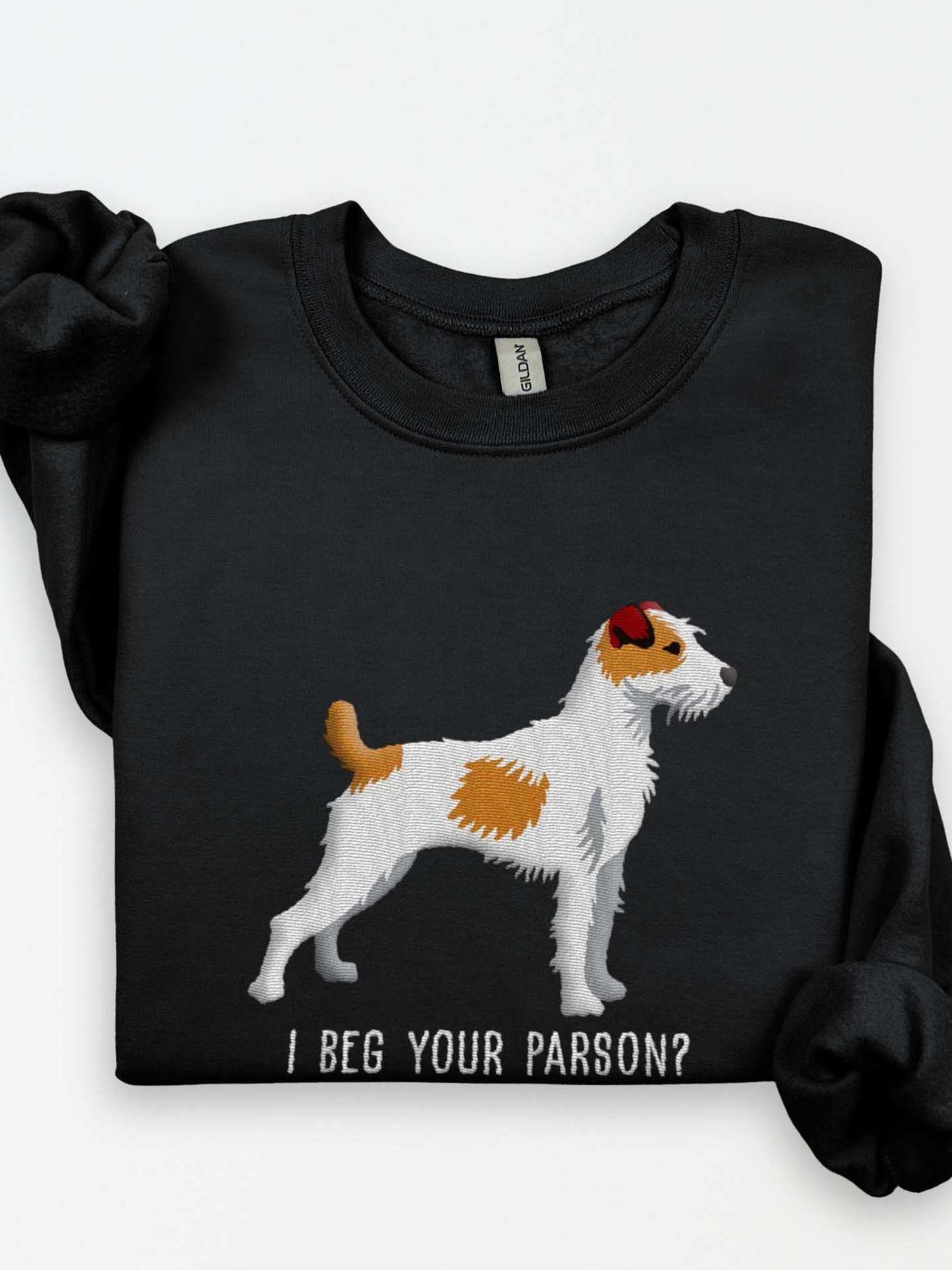 I Beg Your Parson? Sweatshirt (Embroidered) of a Parson Russell Terrier(Brown) product image (1)