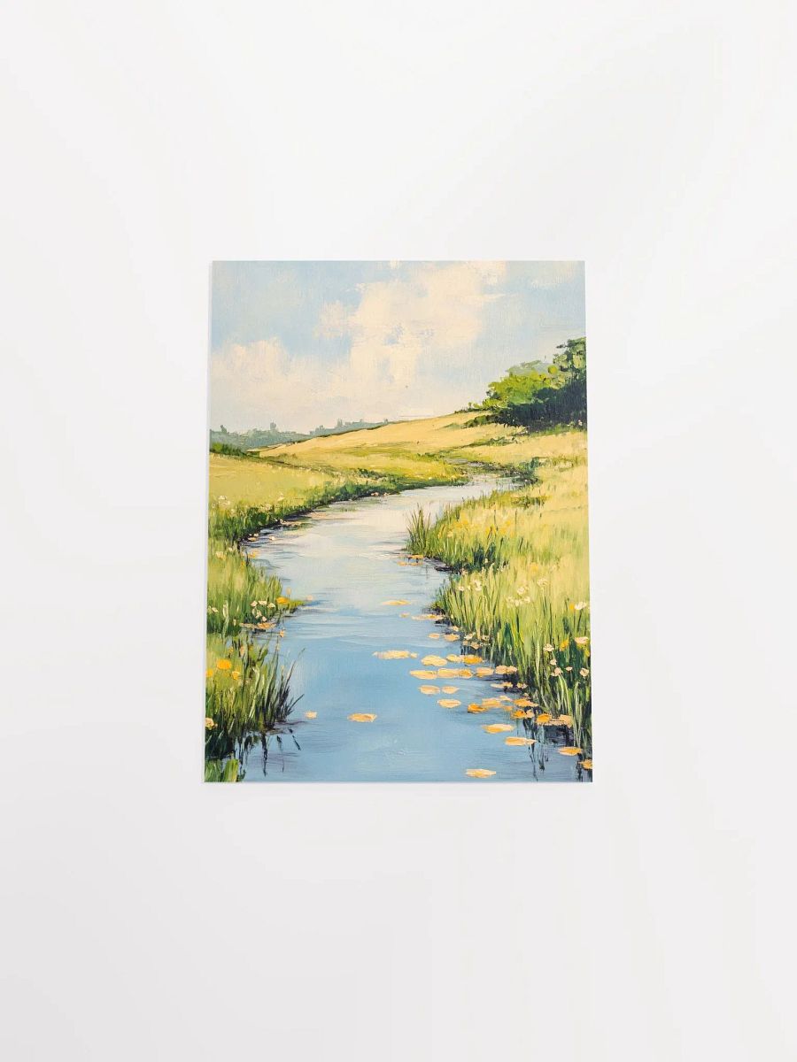 Serene River Through Green Fields - Rustic Nature Landscape Art product image (31)