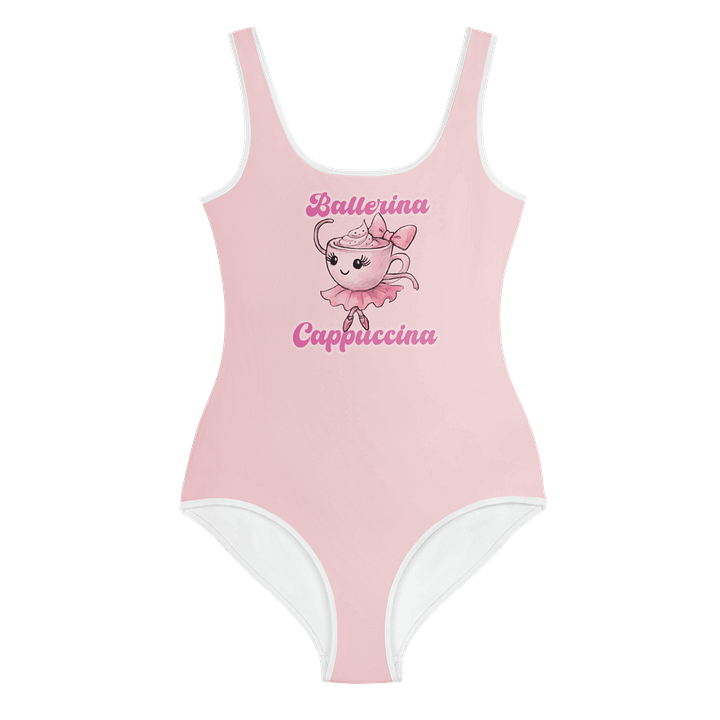 Ballerina Cappuccina watercolor design – Youth Girl Light Pink Swimsuit product image (1)
