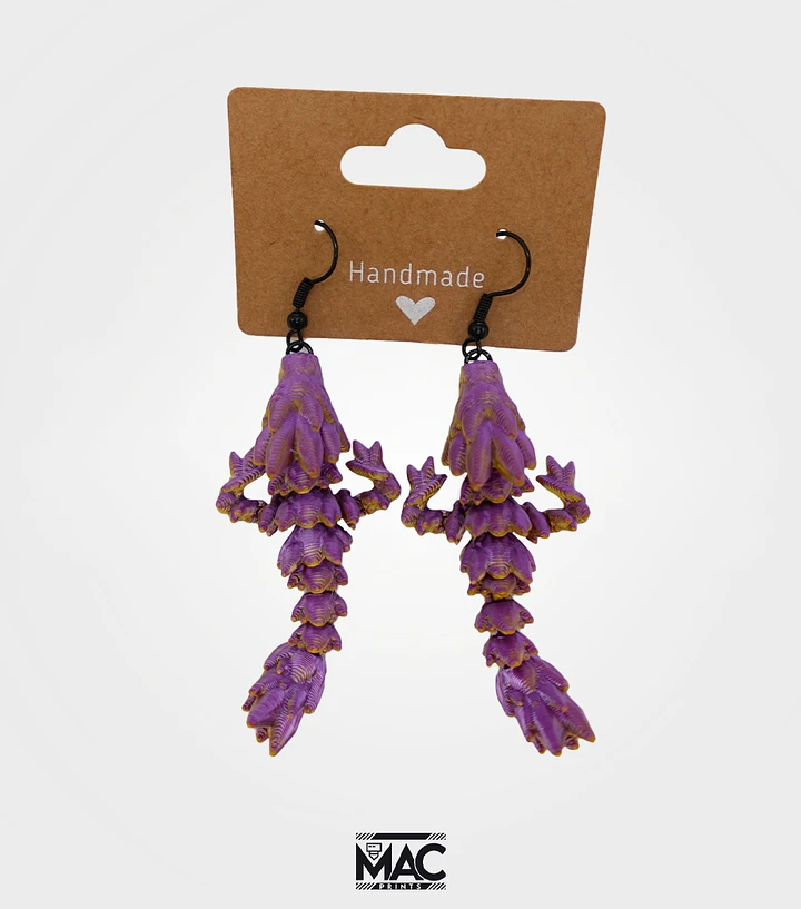 Purple & Gold Articulating Dragon Earrings product image (1)