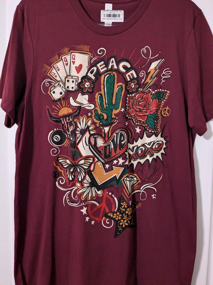 M Red/Burgundy Peace and Love Short Sleeve Tee product image (1)